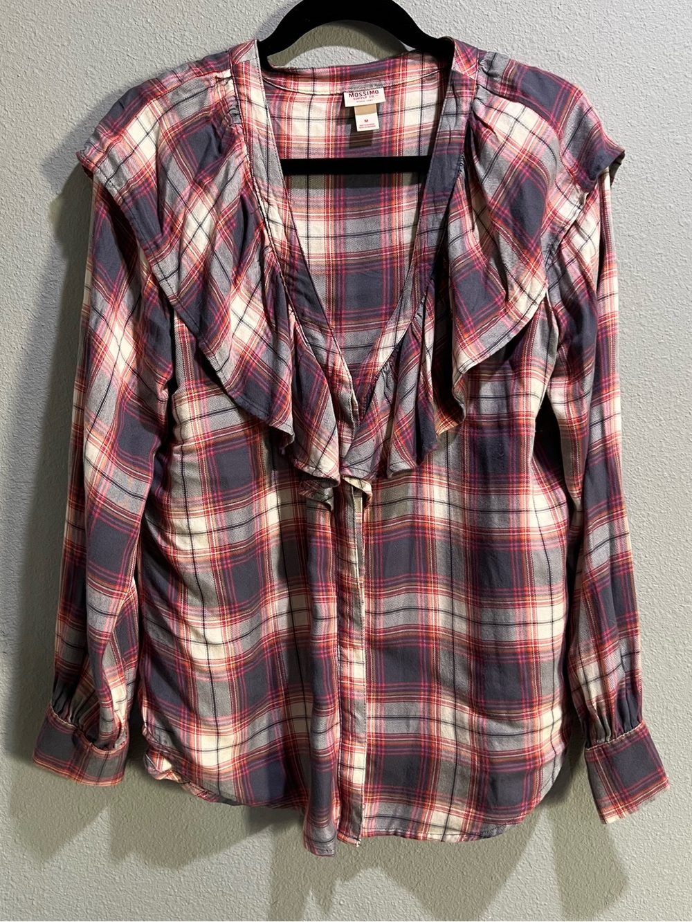 Plaid Ruffle-Front Button Shirt